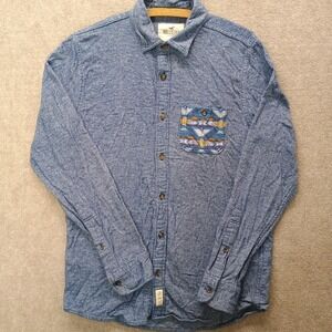 Hollister Mens MEDIUM Flannel Shirt Southwestern‎ Aztec Western Blue Cotton L/S